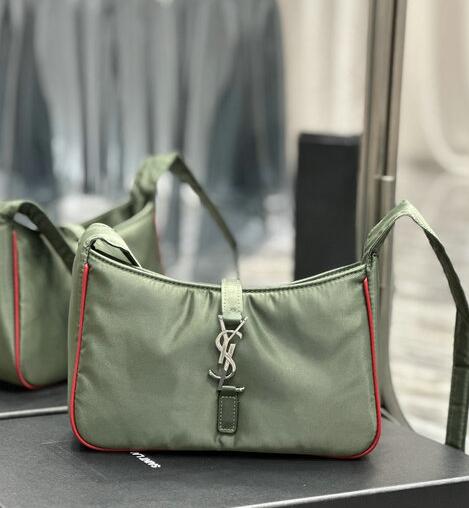 2023 Saint Laurent Le 5 a 7 Crossbody Bag in Green and Red Econyl® Regenerated Nylon