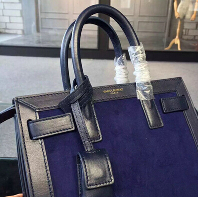 2015 New Saint Laurent Bag Cheap Sale- YSL Classic Small Sac De Jour Bag in Black Leather and Blue Suede Leather - Click Image to Close