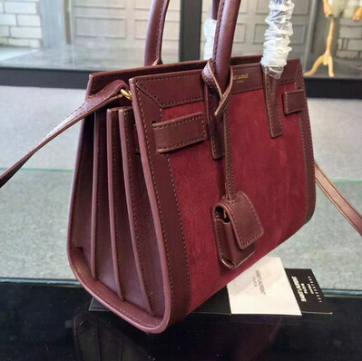 2015 New Saint Laurent Bag Cheap Sale- YSL Classic Small Sac De Jour Bag in Burgundy Suede Leather - Click Image to Close