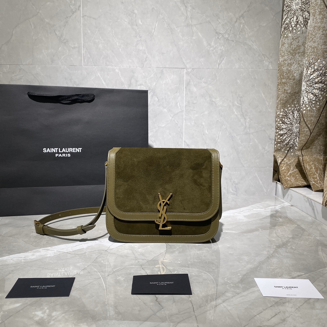 2020 cheap Saint Laurent solferino medium soft satchel in suede and smooth leather ANEMONE GREEN