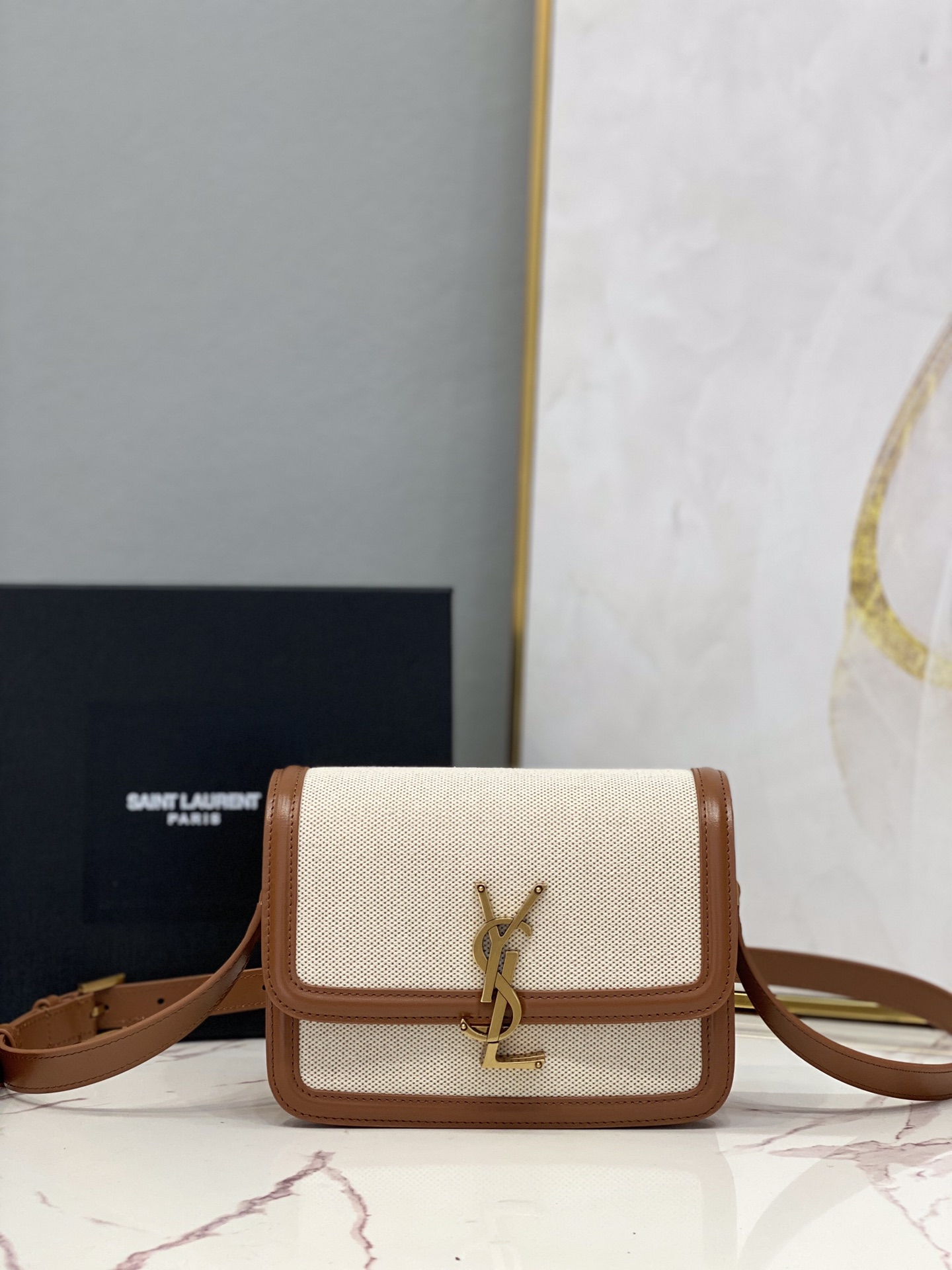 2021 cheap Saint Laurent solferino small satchel in cotton canvas and leather