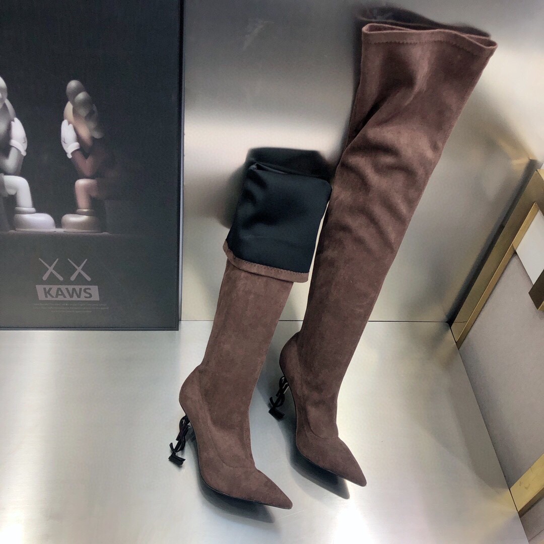 2021 cheap Saint Laurent over the knee boots brown