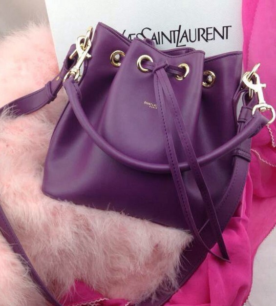 -2014 Signature Saint Laurent bucket bag with removable tubular in purple,YSL Bags 2014
