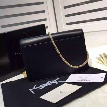 F/W 2015 New Saint Laurent Bag Cheap Sale-Saint Laurent Black Chain Clutch Wallet Bag with Studs detailing - Click Image to Close