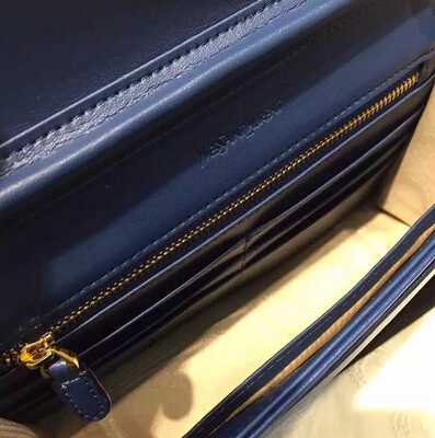 F/W 2015 New Saint Laurent Bag Cheap Sale-Saint Laurent Navy Blue Chain Clutch Wallet Bag with Studs detailing - Click Image to Close
