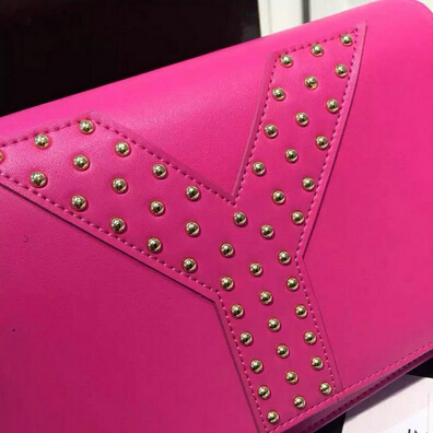 F/W 2015 New Saint Laurent Bag Cheap Sale-Saint Laurent Rose Chain Clutch Wallet Bag with Studs detailing - Click Image to Close