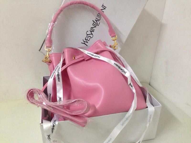2015 Signature Saint Laurent bucket bag with removable tubular in Pink