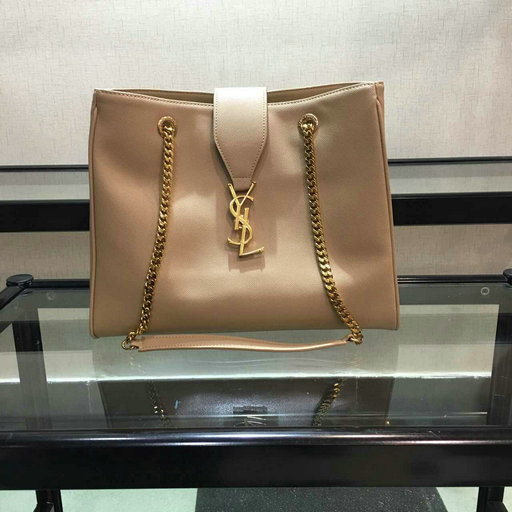 2015 New Saint Laurent Bag Cheap Sale-Saint Laurent Classic Monogram Shopping Bag in Apricot Grained Leather with Gold Chain