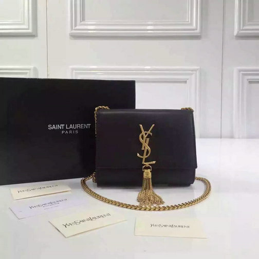 2016 Cheap Saint Laurent Bags Sale-Classic Small Monogram Tassel Satchel in black leather
