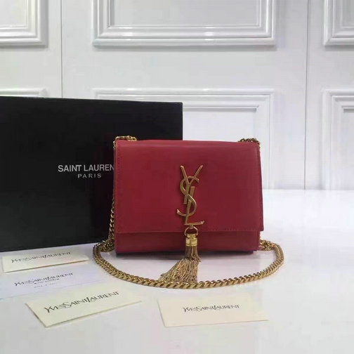 2016 Cheap Saint Laurent Bags Sale-Classic Small Monogram Tassel Satchel in red leather