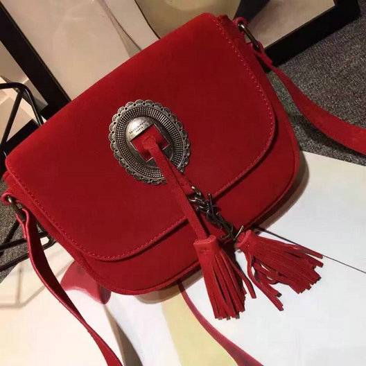 Limited Edition!2016 Saint Laurent Bags Sale-Cheap Saint Laurent Kim Cross Bag in Red suede Leather - Click Image to Close