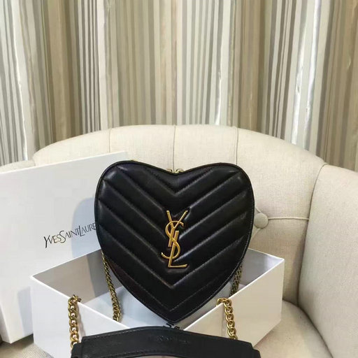 2016 Saint Laurent Bags Cheap Sale-Small Love Heart Chain Bag in Black Matelasse Leather