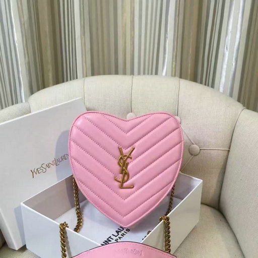 2016 Saint Laurent Bags Cheap Sale-Small Love Heart Chain Bag in Pink Matelasse Leather
