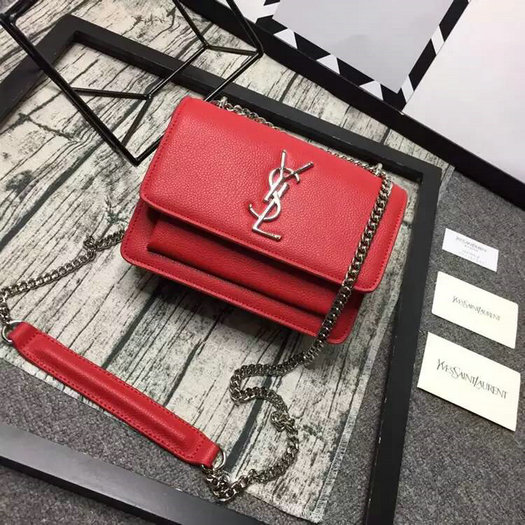 Limited Edition!2016 Saint Laurent Bags Cheap Sale-Saint Laurent Small Sunset Monogram Satchel in Red Grained Leather