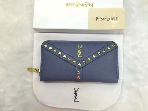 2016 Cheap Saint Laurent Wallets Outlet-Y Studs Zip Around Wallet in Blue Leather