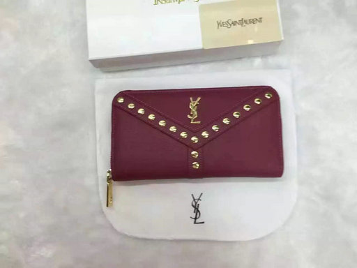 2016 Cheap Saint Laurent Wallets Outlet-Y Studs Zip Around Wallet in Burgundy Leather