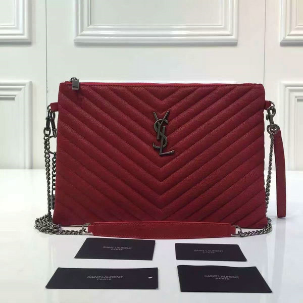2016 A/W YSL Bags Sale-Saint Laurent Large Pouch Wallet in Red Matelasse Leather