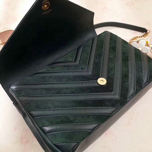 2017 F/W Saint Laurent Large Monogramme College Bag in Dark Green Leather&Suede Patchwork - Click Image to Close