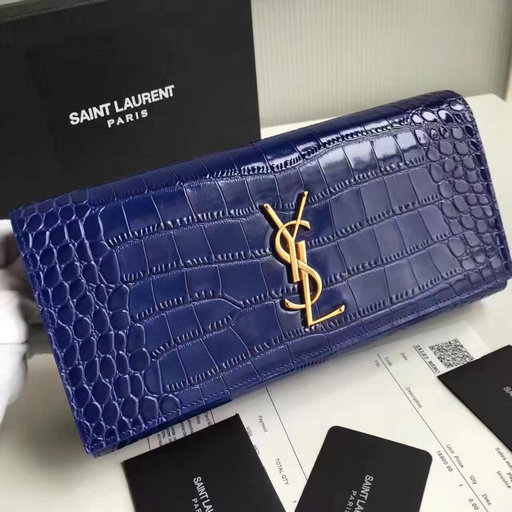 2017 New Saint Laurent Bag Sale-YSL Classic Monogram Clutch in Embossed Crocodile Leather