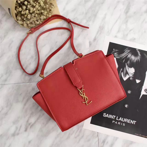 2017 Spring Saint Laurent Mini Toy Cabas Bag in Red Calf Leather & Suede