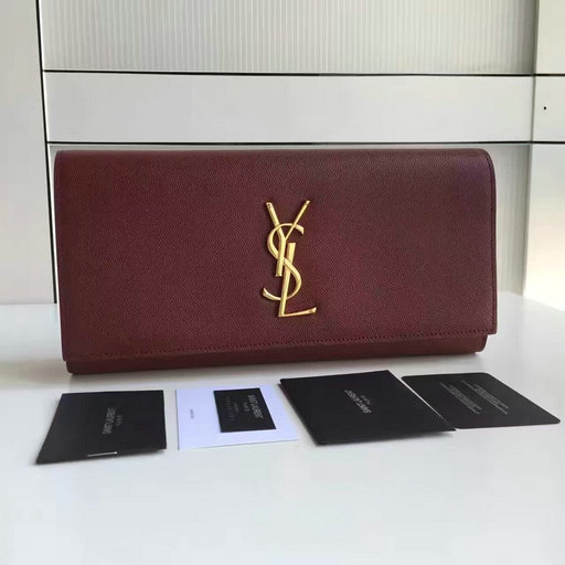 2017 New Saint Laurent Bag Sale-YSL Classic Monogram Clutch in Burgundy Grain de Poudre Textured Leather