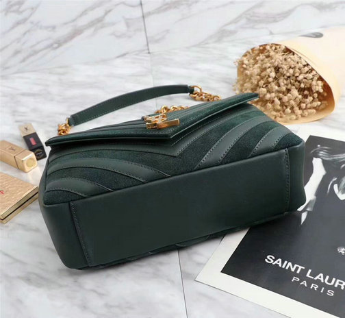2017 F/W Saint Laurent Medium Monogramme College Bag in Dark Green Leather&Suede Patchwork - Click Image to Close