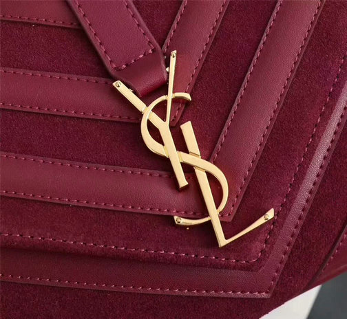 2017 F/W Saint Laurent Medium Monogramme College Bag in Dark Red Leather&Suede Patchwork - Click Image to Close