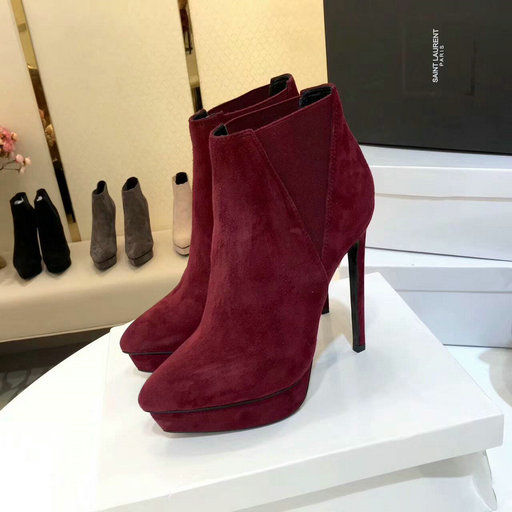 2017 New Saint Laurent Ankle Boot in Burgundy Suede