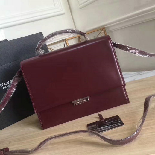 YSL A/W 2017 Collection-Saint Laurent Medium Babylone Top Handle Bag in Burgundy Leather
