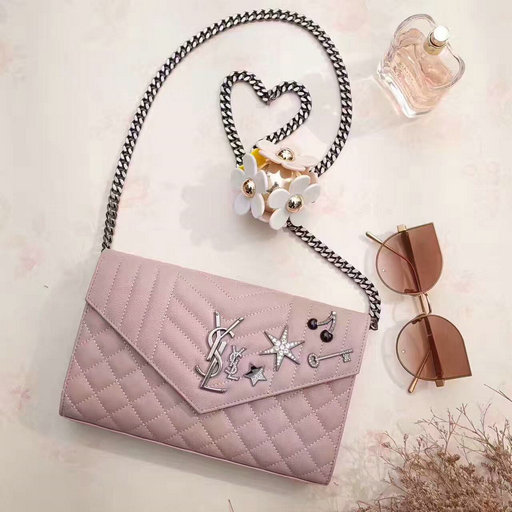 YSL 2017 Collection-Saint Laurent Monogram Charms Chain Wallet in Light Pink