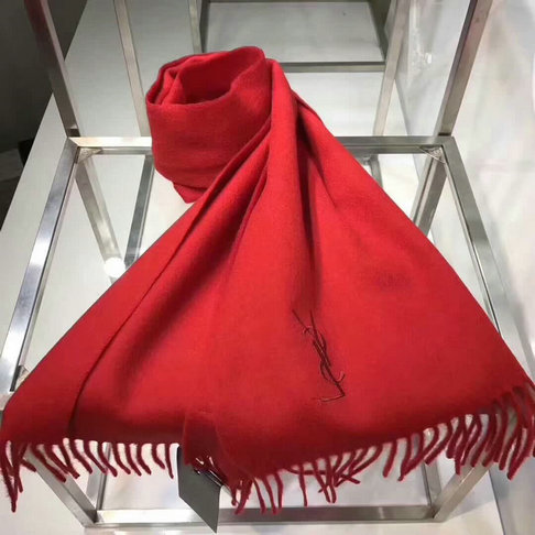 2017 Unisex Saint Laurent Fringed Scarf in Red Cashmere