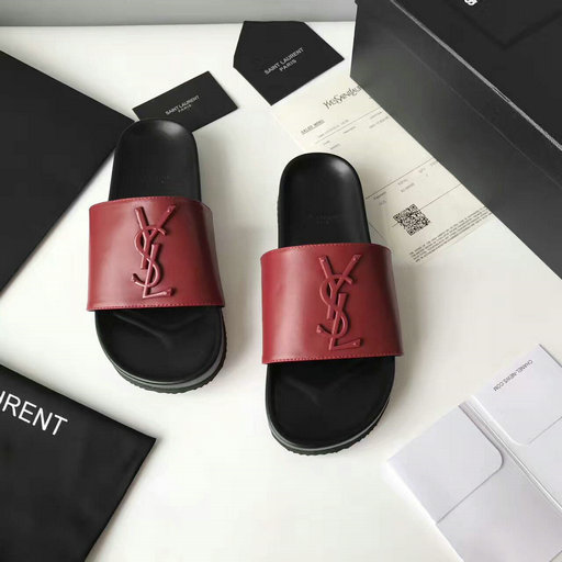 YSL Summer 2017 Collection-Saint Laurent Joan 05 Slide Sandal in Dark Red Leather
