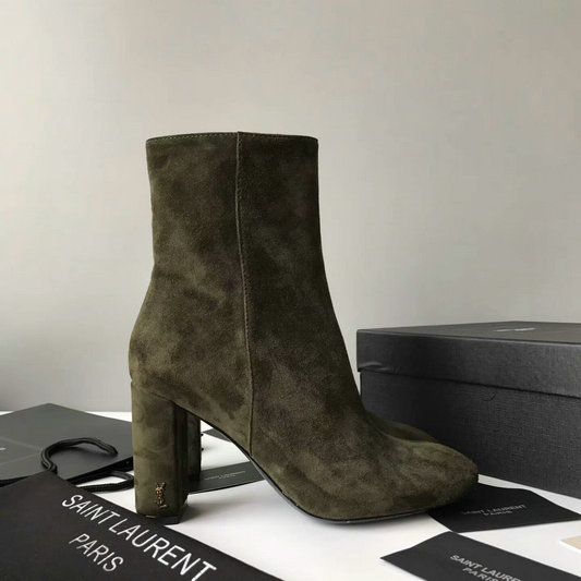 2017 New Saint Laurent LOULOU 95 Zipped Ankle Bootie in Green Suede Leather