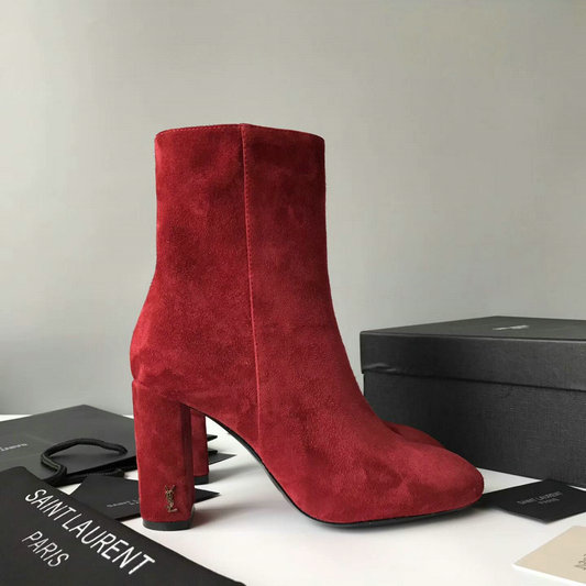 2017 New Saint Laurent LOULOU 95 Zipped Ankle Bootie in Red Suede Leather