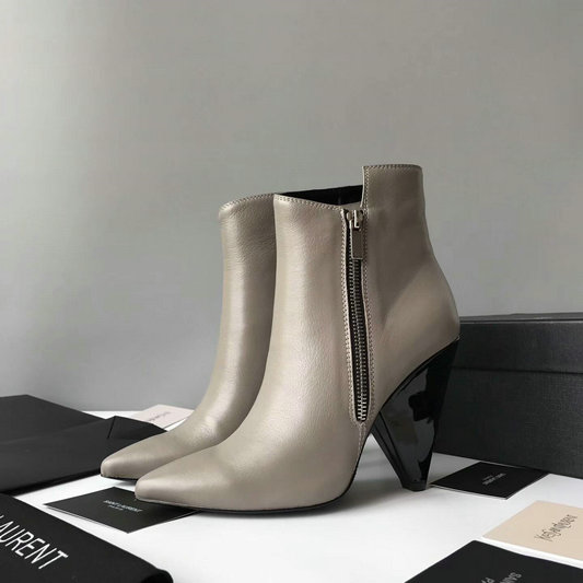 2017 New Saint Laurent Niki Asymmetrical Ankle Boot in Grey Leather