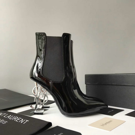2017 New Saint Laurent Opyum 110 Ankle Boot Black Patent Leather and silver-toned Metal