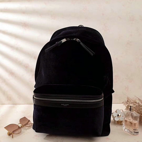 2017 F/W Saint Laurent City Backpack in Black Velvet and Leather - Click Image to Close