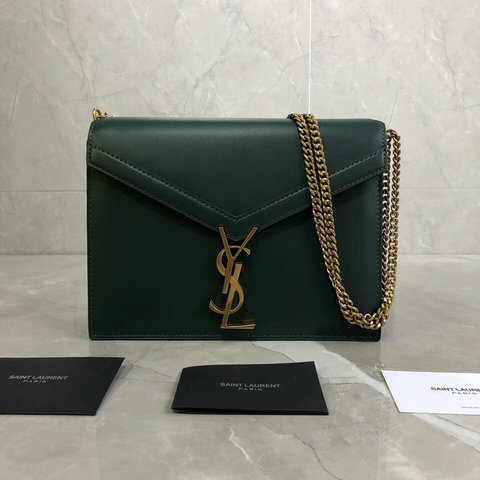 2018 Saint Laurent Cassandra Monogram Clasp Bag in Green Smooth Leather