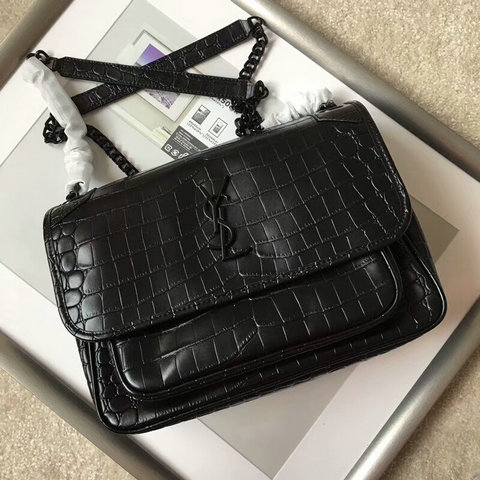 2018 S/S Saint Laurent Medium Niki Chain Bag in Black Crocodile Embossed Leather
