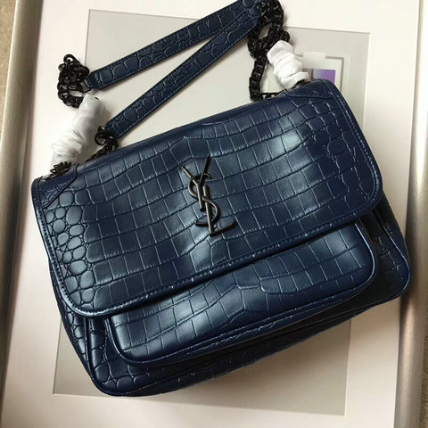 2018 S/S Saint Laurent Medium Niki Chain Bag in Dark Blue Crocodile Embossed Leather