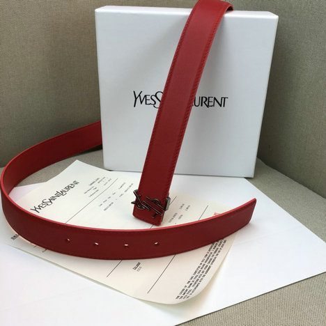 2018 Saint Laurent Leather Belt Red with Deconstructed YSL Logo