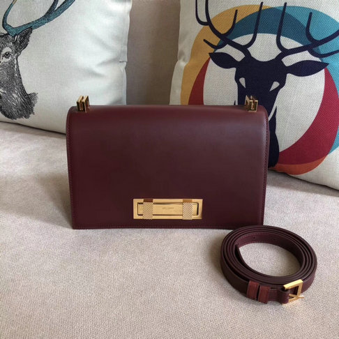 2018 Saint Laurent Domino Medium Bag in burgundy smooth leather