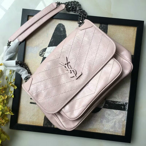 2018 S/S Saint Laurent Medium Niki Chain Bag in vintage crinkled and quilted pink leather