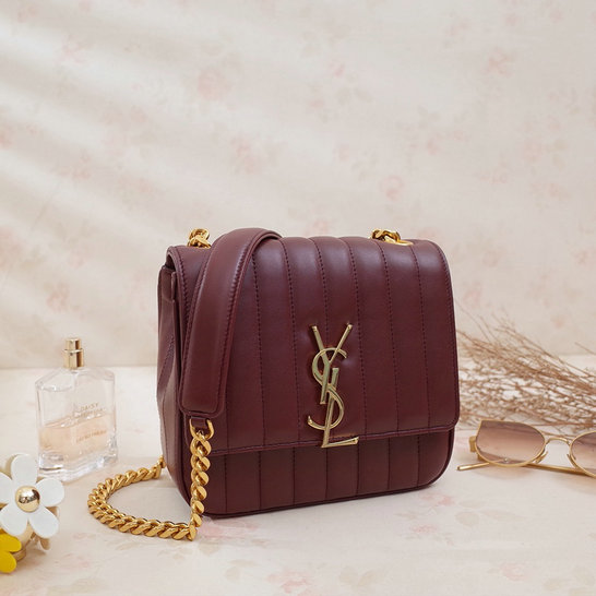2018 S/S Saint Laurent Small Vicky Bag in Burgundy Leather
