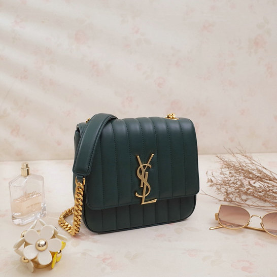 2018 S/S Saint Laurent Small Vicky Bag in Dark Green Leather