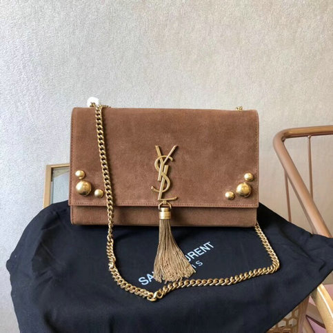 2018 Saint Laurent Kate Medium Bag Moka with tassel in suede and studs