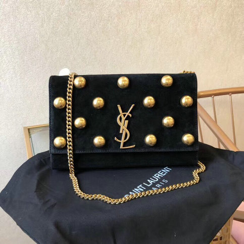 2018 Saint Laurent Monogram Kate Studs Medium Bag in Black Suede