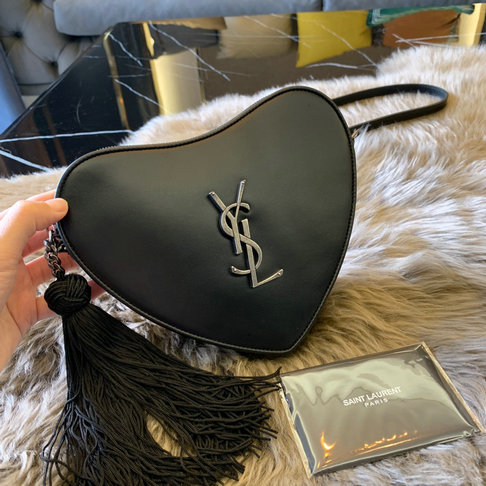 2018 Saint Laurent Monogram Heart Cross Body Bag in Black Smooth Leather