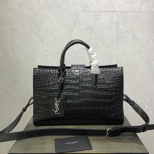 2018 Saint Laurent Jane Tote Bag in Black Crocodile Leather