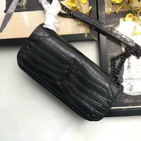 2018 S/S Saint Laurent Small Niki Chain Bag in Black Crocodile Embossed Leather